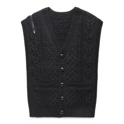 TAKAHIROMIYASHITA TheSoloist. REVERSED DOUBLE ZIP ARAN PATTERN VEST