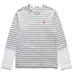 Comme Des Garçons Play STRIPED WHITE SLEEVE T-SHIRT