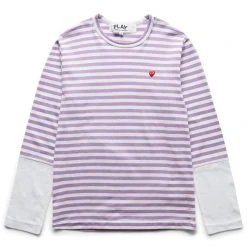Comme Des Garçons Play STRIPED WHITE SLEEVE T-SHIRT