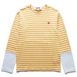 Comme Des Garçons Play STRIPED WHITE SLEEVE T-SHIRT