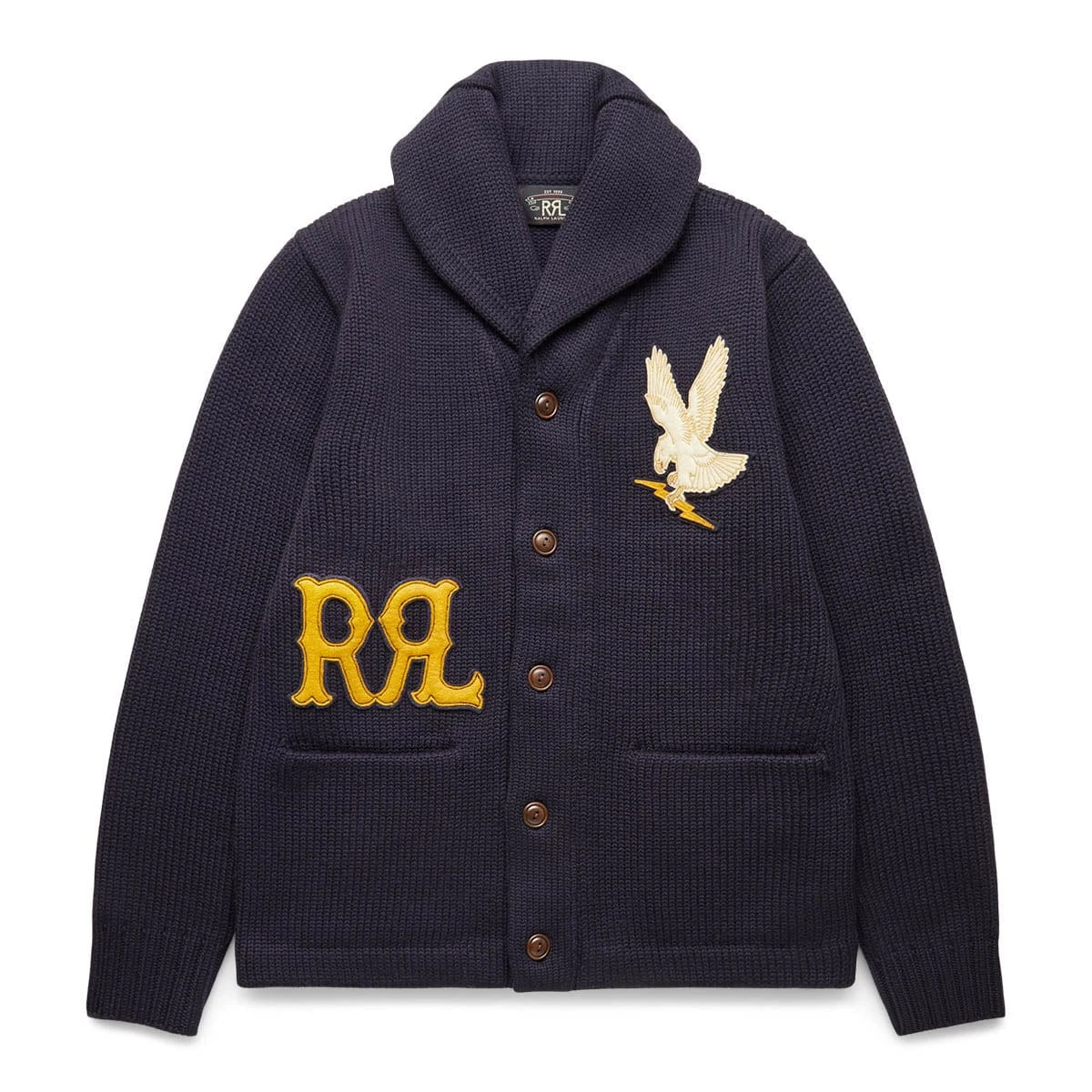 RRL WOOL 3-GUAGE SHAWL SWEATER